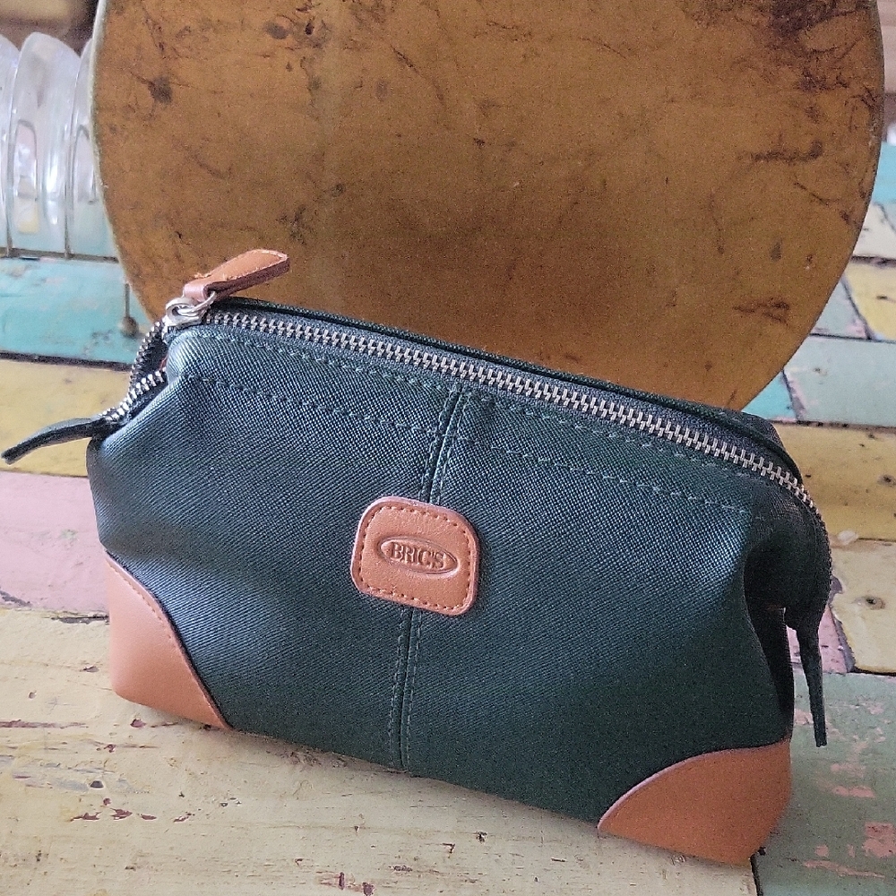 Bric's Green and Tan Leather Trim  Travel Pouch